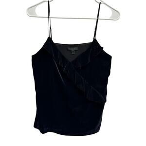 J.Crew Going-out Black Velvet Velour‎ Ruffle Spaghetti Camisole Tank Top Sz 0